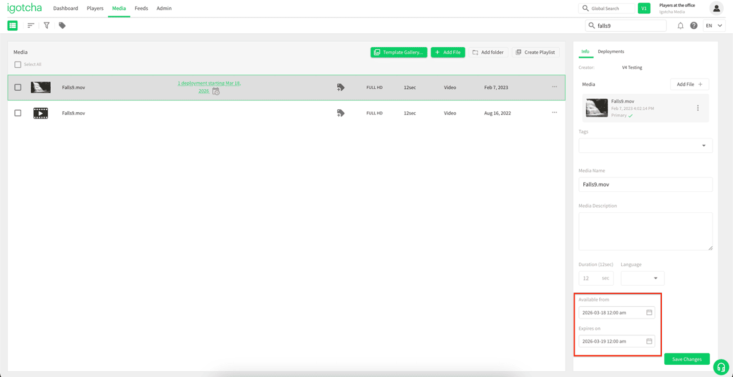 igotcha signage content start end time 1